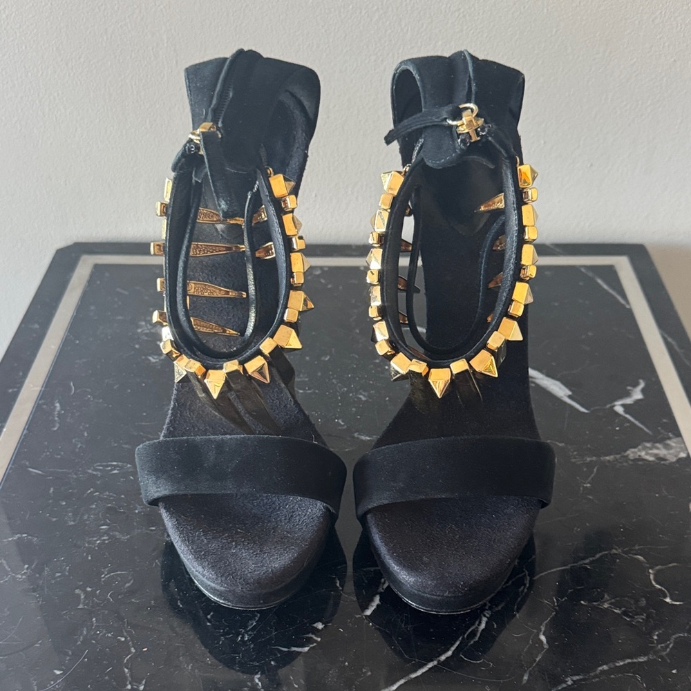 Giuseppe Zanotti Alien Black and Gold Wedge Heels 39 Rare - Picture 2 of 6